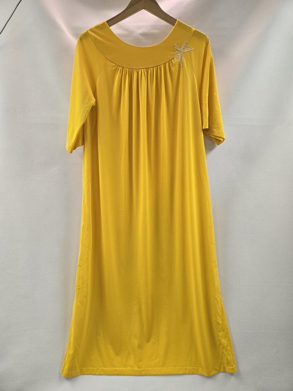Vintage Van Raalte Nightgown Womens Small Yellow Nylon Lounge Dress 60s 70s